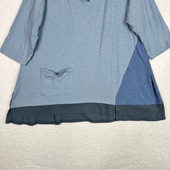 LOGO by Lori Goldstein Tunic Top 1XP Blue Colorblock 3/4 Sleeve Beachy Stretchy - Picture 3 of 12